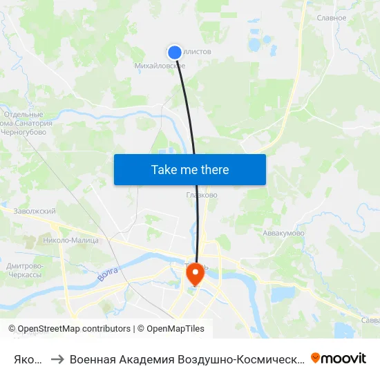 Яковлево to Военная Академия Воздушно-Космической Обороны Имени Г.К. Жукова map