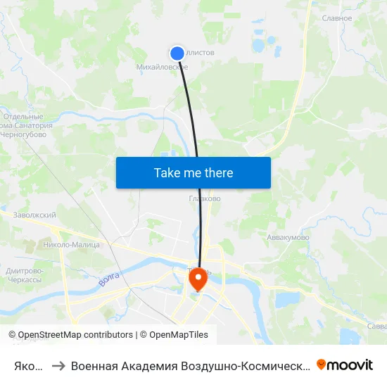 Яковлево to Военная Академия Воздушно-Космической Обороны Имени Г.К. Жукова map