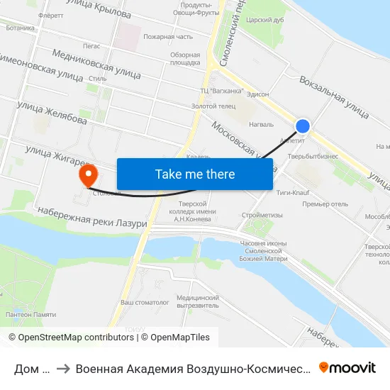 Дом Радио to Военная Академия Воздушно-Космической Обороны Имени Г.К. Жукова map