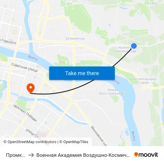 Промкомбинат to Военная Академия Воздушно-Космической Обороны Имени Г.К. Жукова map