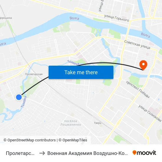 Пролетарская Набережная to Военная Академия Воздушно-Космической Обороны Имени Г.К. Жукова map