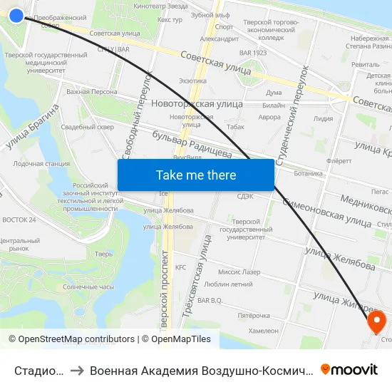 Стадион 'Химик' to Военная Академия Воздушно-Космической Обороны Имени Г.К. Жукова map