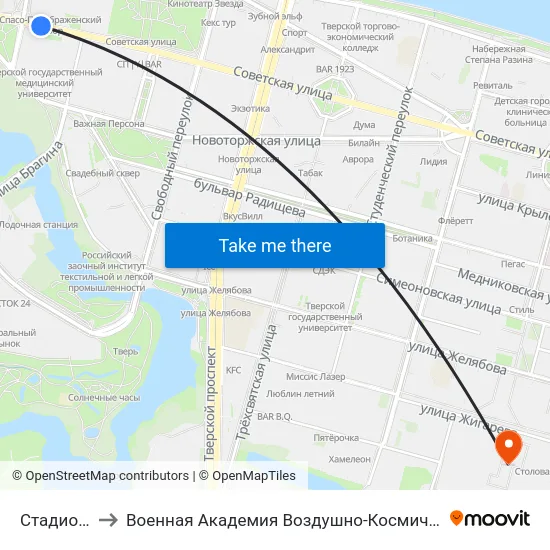 Стадион 'Химик' to Военная Академия Воздушно-Космической Обороны Имени Г.К. Жукова map