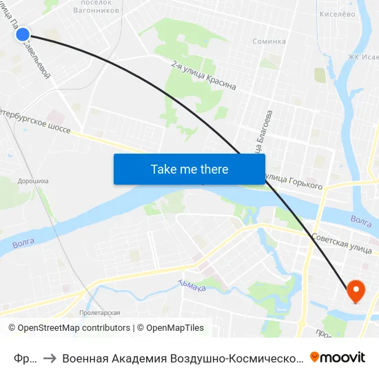 Фрунзе to Военная Академия Воздушно-Космической Обороны Имени Г.К. Жукова map