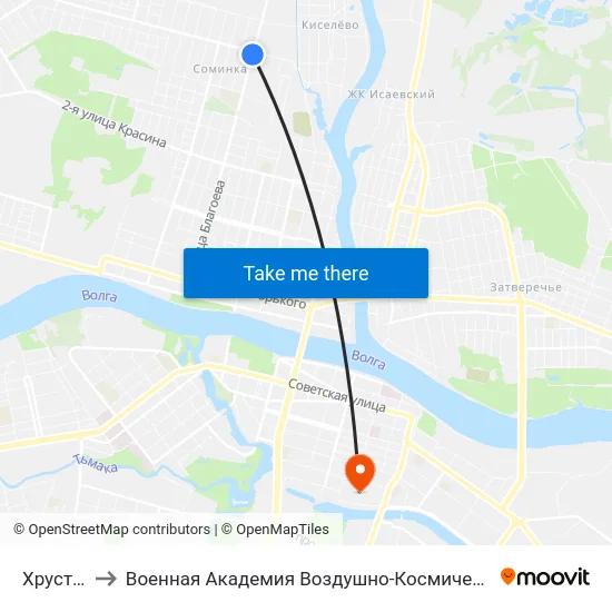 Хрустальная to Военная Академия Воздушно-Космической Обороны Имени Г.К. Жукова map