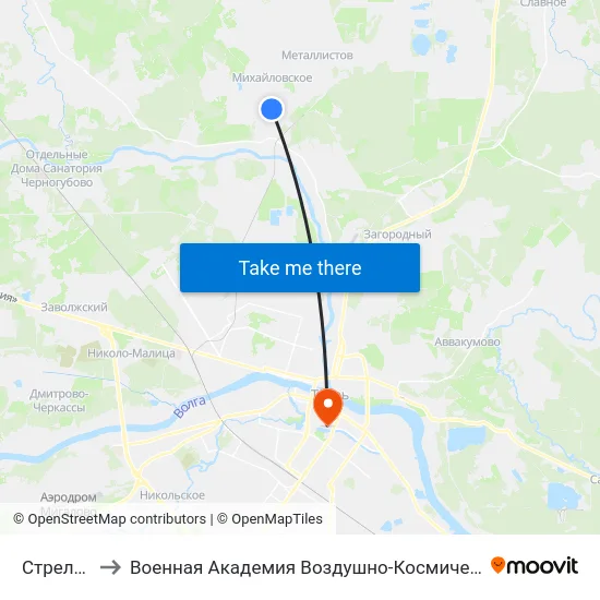 Стрельниково to Военная Академия Воздушно-Космической Обороны Имени Г.К. Жукова map