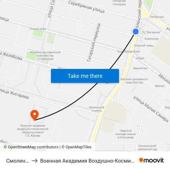 Смоленский Пер. to Военная Академия Воздушно-Космической Обороны Имени Г.К. Жукова map