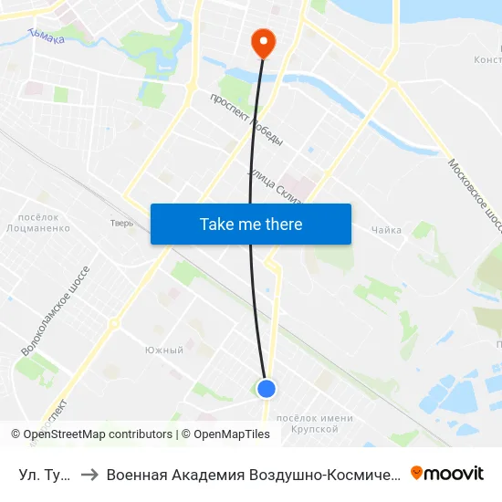 Ул. Тургенева to Военная Академия Воздушно-Космической Обороны Имени Г.К. Жукова map