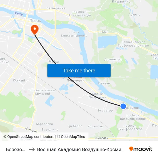 Березовые Рощи to Военная Академия Воздушно-Космической Обороны Имени Г.К. Жукова map