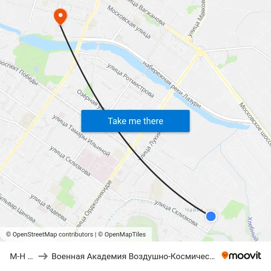 М-Н Чайка to Военная Академия Воздушно-Космической Обороны Имени Г.К. Жукова map
