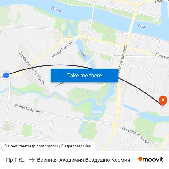 Пр-Т Калинина to Военная Академия Воздушно-Космической Обороны Имени Г.К. Жукова map