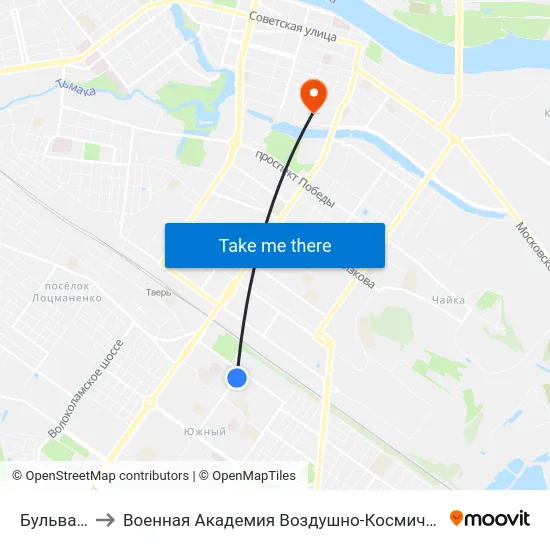 Бульвар Гусева to Военная Академия Воздушно-Космической Обороны Имени Г.К. Жукова map