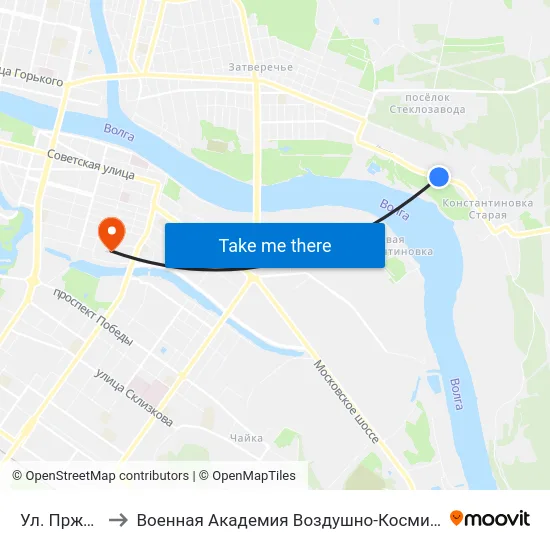 Ул. Пржевальского to Военная Академия Воздушно-Космической Обороны Имени Г.К. Жукова map