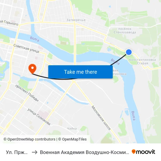 Ул. Пржевальского to Военная Академия Воздушно-Космической Обороны Имени Г.К. Жукова map