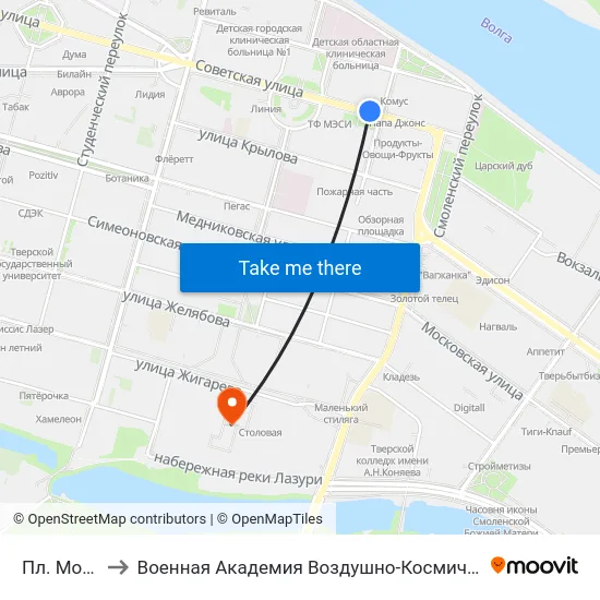 Пл. Московская to Военная Академия Воздушно-Космической Обороны Имени Г.К. Жукова map