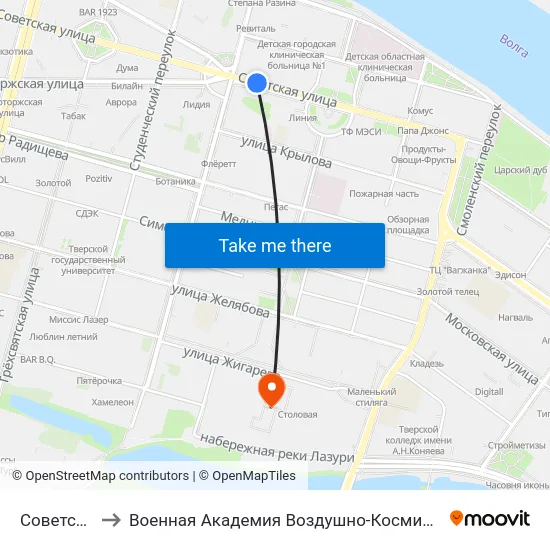 Советская Улица to Военная Академия Воздушно-Космической Обороны Имени Г.К. Жукова map