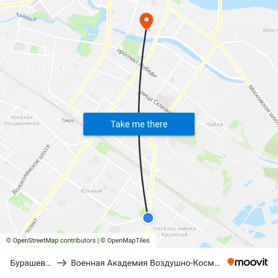 Бурашевское Шоссе to Военная Академия Воздушно-Космической Обороны Имени Г.К. Жукова map