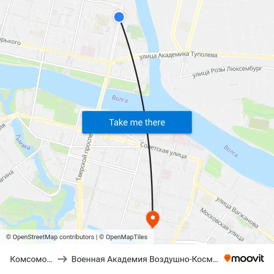 Комсомольский Пр-Т to Военная Академия Воздушно-Космической Обороны Имени Г.К. Жукова map