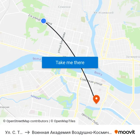 Ул. С. Тюленина to Военная Академия Воздушно-Космической Обороны Имени Г.К. Жукова map