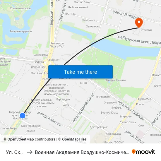 Ул. Склизкова to Военная Академия Воздушно-Космической Обороны Имени Г.К. Жукова map