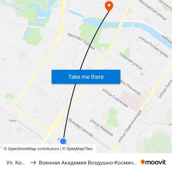 Ул. Коминтерна to Военная Академия Воздушно-Космической Обороны Имени Г.К. Жукова map