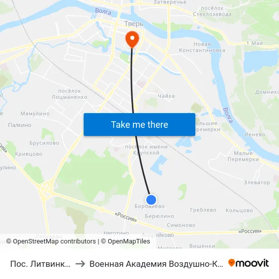 Пос. Литвинки - Пмк»  Боровлево to Военная Академия Воздушно-Космической Обороны Имени Г.К. Жукова map
