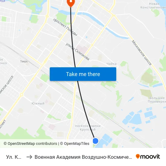 Ул. Конечная to Военная Академия Воздушно-Космической Обороны Имени Г.К. Жукова map