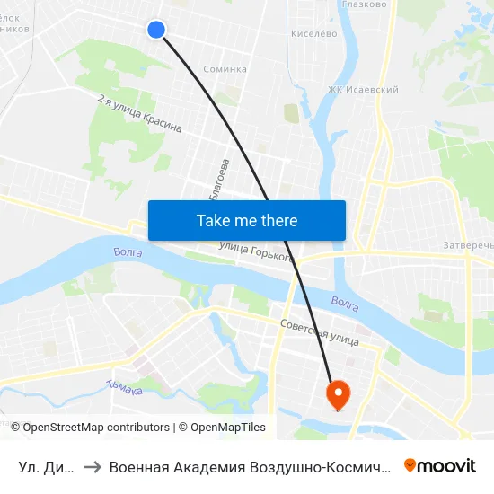 Ул. Димитрова to Военная Академия Воздушно-Космической Обороны Имени Г.К. Жукова map