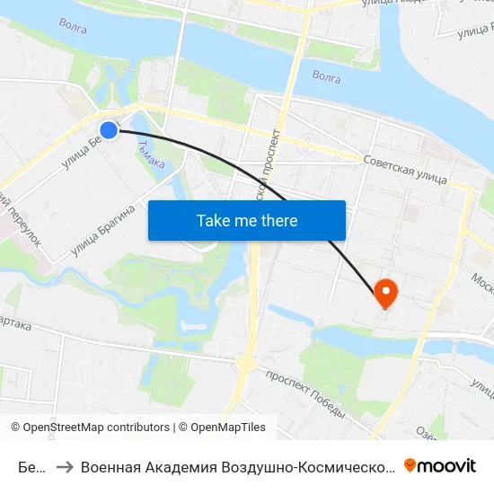 Бебеля to Военная Академия Воздушно-Космической Обороны Имени Г.К. Жукова map