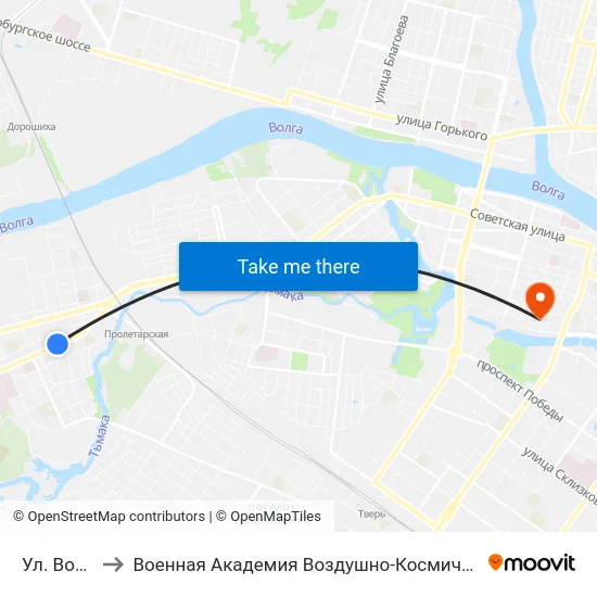 Ул. Воровского to Военная Академия Воздушно-Космической Обороны Имени Г.К. Жукова map