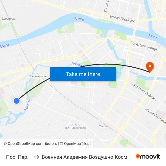 Пос. Первомайский to Военная Академия Воздушно-Космической Обороны Имени Г.К. Жукова map