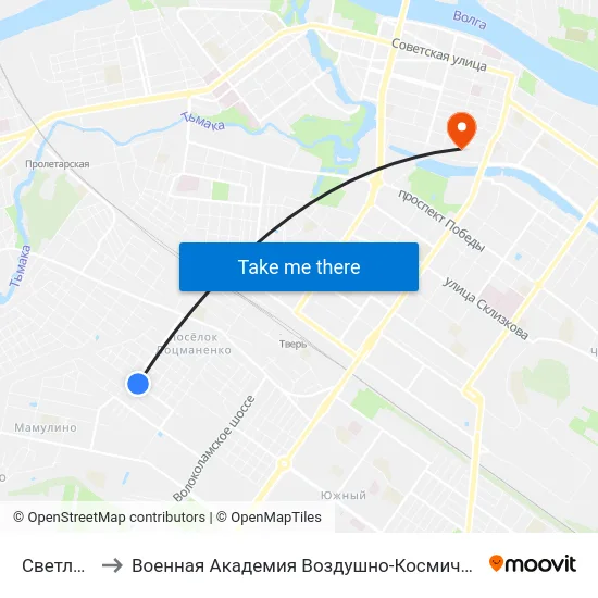 Светлая Улица to Военная Академия Воздушно-Космической Обороны Имени Г.К. Жукова map