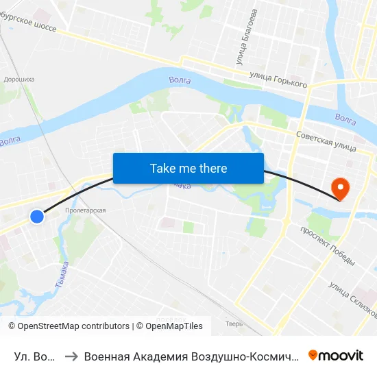 Ул. Воровского to Военная Академия Воздушно-Космической Обороны Имени Г.К. Жукова map
