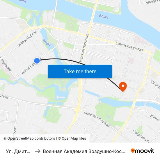 Ул. Дмитрия Донского to Военная Академия Воздушно-Космической Обороны Имени Г.К. Жукова map