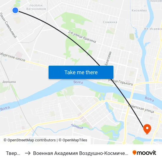 Тверьоблгаз to Военная Академия Воздушно-Космической Обороны Имени Г.К. Жукова map