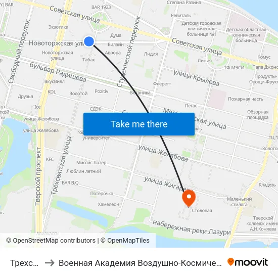 Трехсвятская to Военная Академия Воздушно-Космической Обороны Имени Г.К. Жукова map