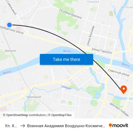 Ул. Хромова to Военная Академия Воздушно-Космической Обороны Имени Г.К. Жукова map