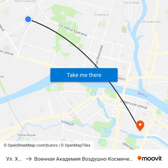 Ул. Хромова to Военная Академия Воздушно-Космической Обороны Имени Г.К. Жукова map