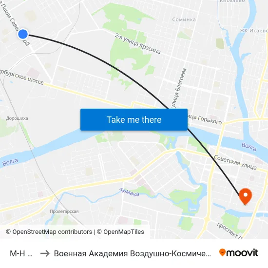 М-Н Юность to Военная Академия Воздушно-Космической Обороны Имени Г.К. Жукова map