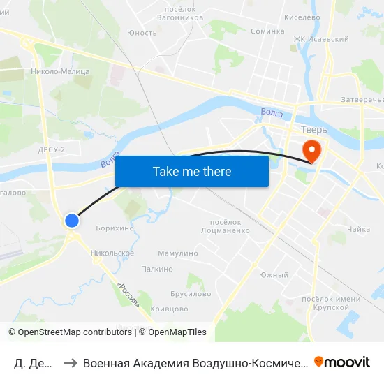 Д. Деревнище to Военная Академия Воздушно-Космической Обороны Имени Г.К. Жукова map