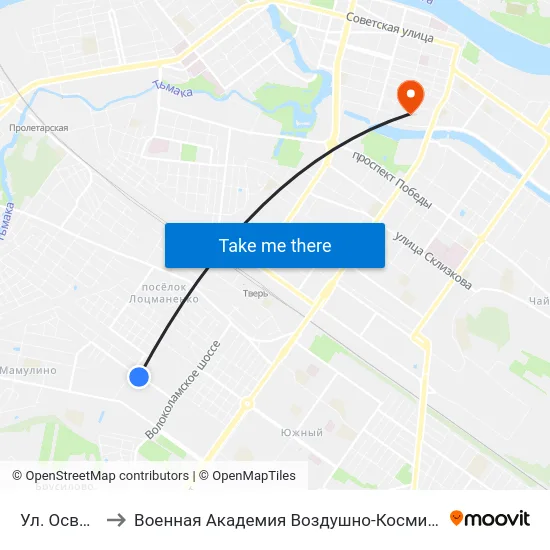 Ул. Освобождения to Военная Академия Воздушно-Космической Обороны Имени Г.К. Жукова map