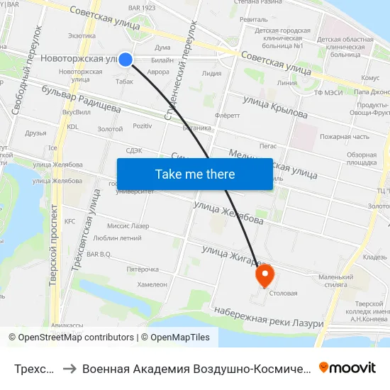 Трехсвятская to Военная Академия Воздушно-Космической Обороны Имени Г.К. Жукова map