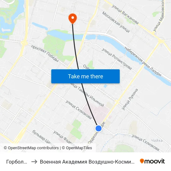 Горбольница №6 to Военная Академия Воздушно-Космической Обороны Имени Г.К. Жукова map