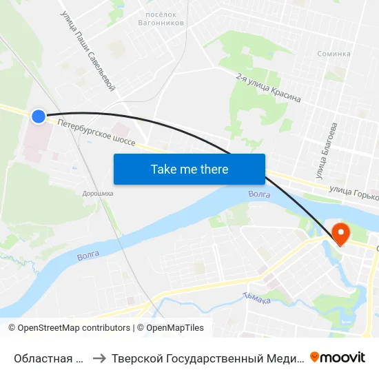 Областная Больница to Тверской Государственный Медицинский Университет map