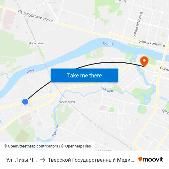 Ул. Лизы Чайкиной to Тверской Государственный Медицинский Университет map