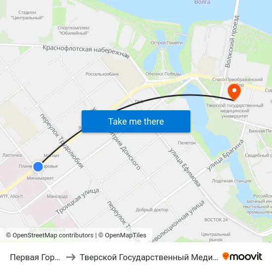 Первая Горбольница to Тверской Государственный Медицинский Университет map