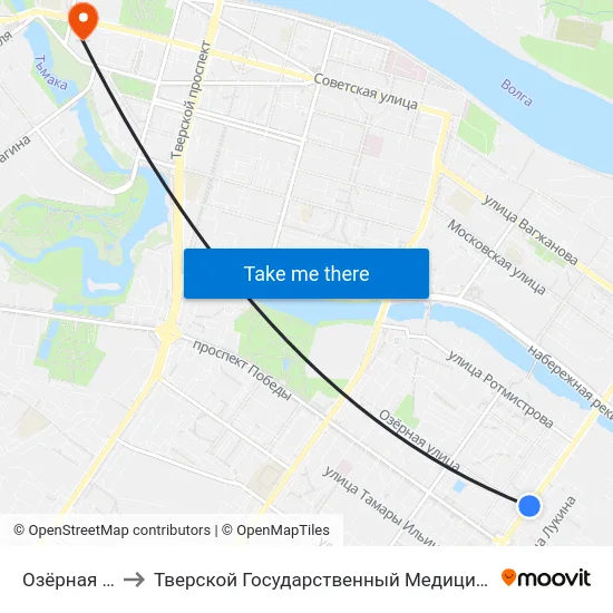 Озёрная Улица to Тверской Государственный Медицинский Университет map