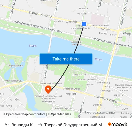 Ул. Зинаиды Конопляновой to Тверской Государственный Медицинский Университет map
