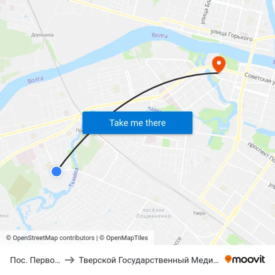 Пос. Первомайский to Тверской Государственный Медицинский Университет map