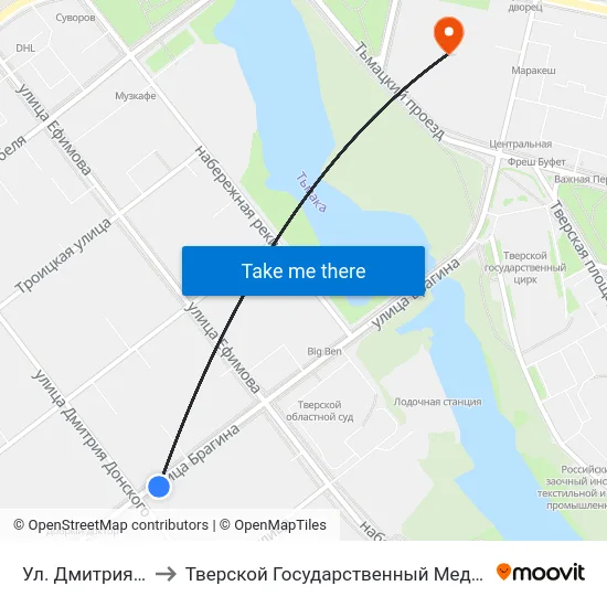 Ул. Дмитрия Донского to Тверской Государственный Медицинский Университет map